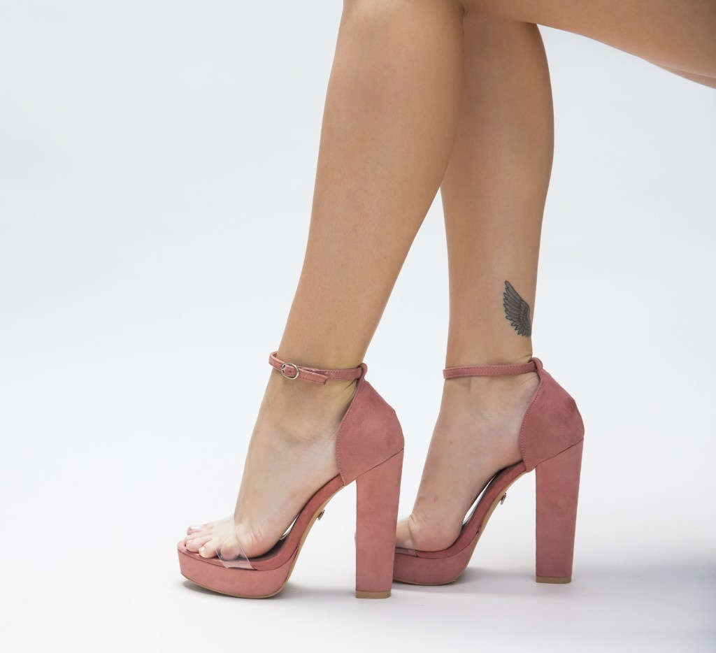 Sandale Baltag Roz cu Toc Gros Elegante de Seara