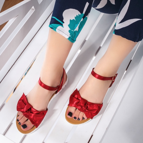 Sandale Ellios rosii cu Talpa Joasa de Dama Online