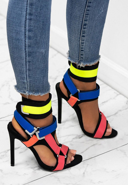 Sandale Malana Multicolore cu Toc Elegante de Ocazie
