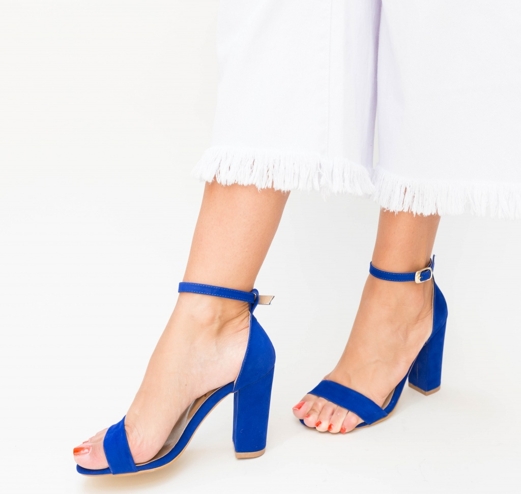 Sandale Mereso Albastre cu Toc Gros Elegante de Seara