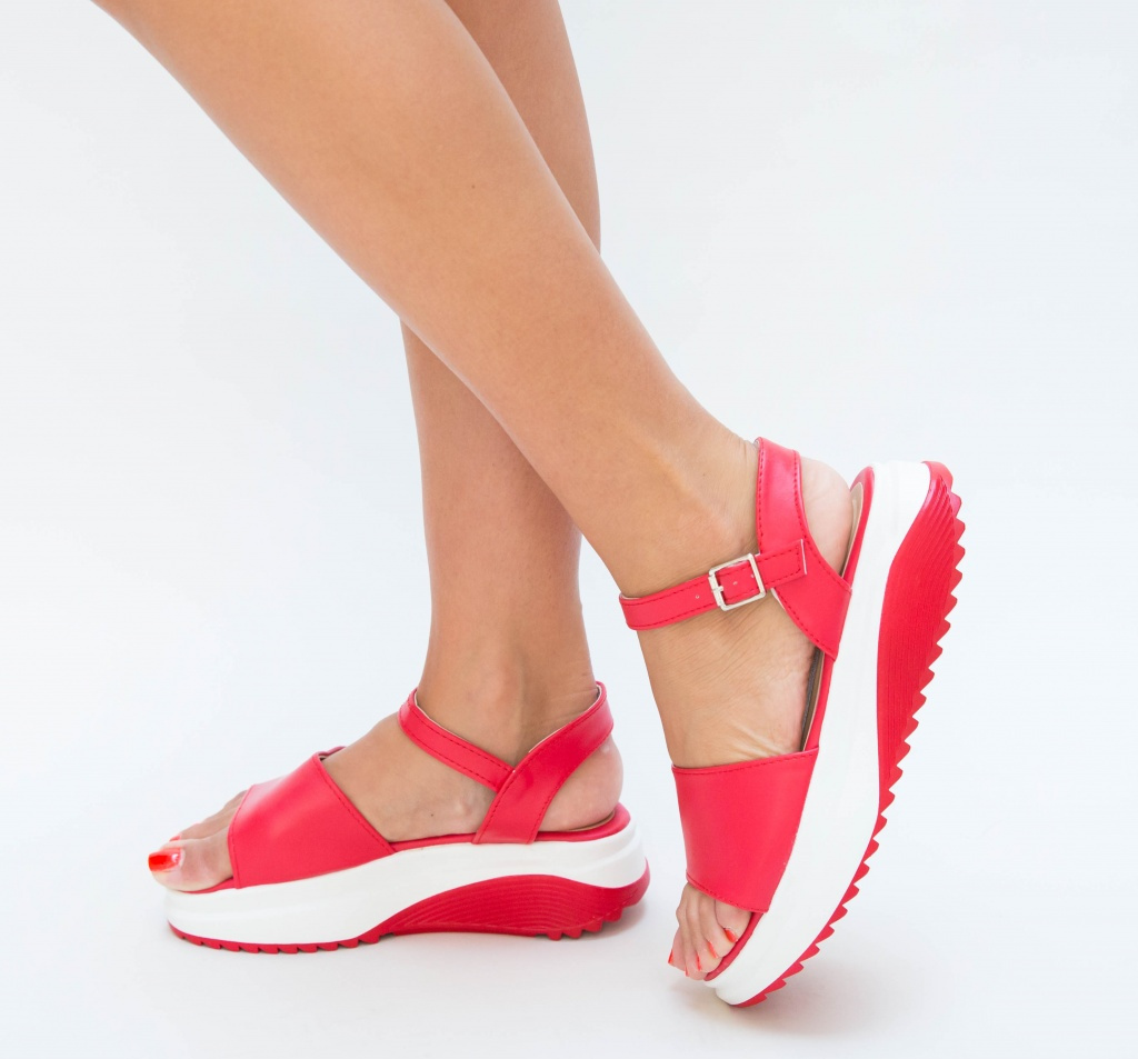 Sandale Pecora Rosii cu Platforma Ieftine de Dama