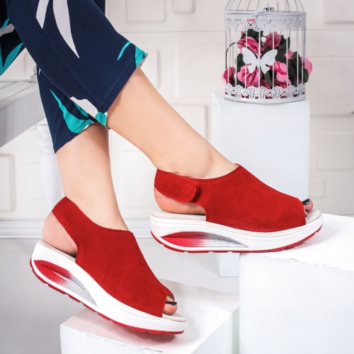 Sandale Piele Codina rosii de Vara cu Platforma Foarte Comoda