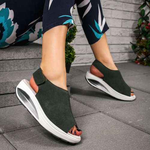 Sandale Piele Codina verde inchis de Dama Online