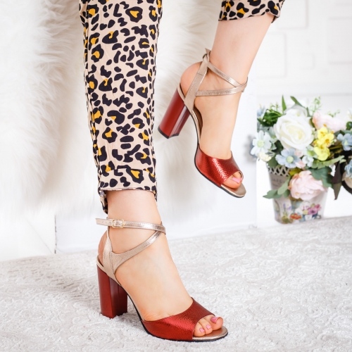 Sandale Piele Limolo rosii cu auriu de Dama Online