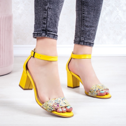 Sandale Piele galbene cu flori Vabitili de Dama Online