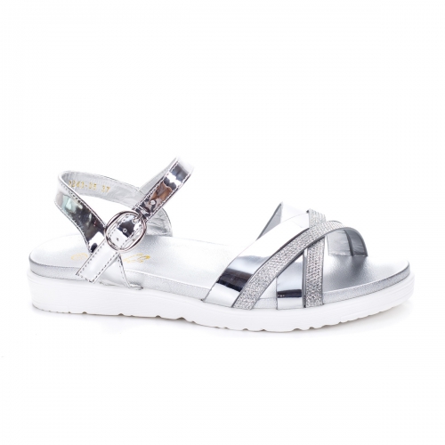 Sandale argintie Piky cu Talpa Joasa de Dama Online