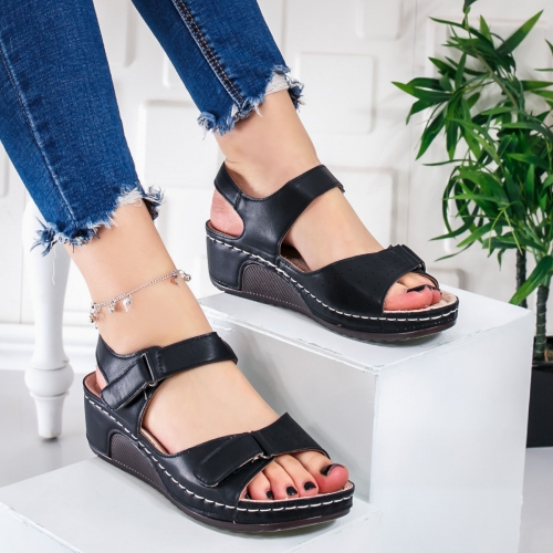 Sandale negre Ailya de Vara cu Platforma Foarte Comoda