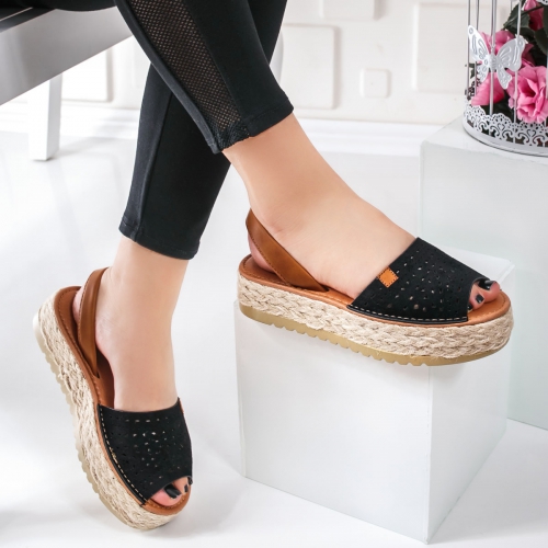 Sandale negre Rosabelle de Vara cu Platforma Foarte Comoda