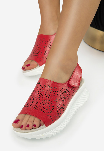 Sandale piele naturala Lemisa Rosii cu Platforma pentru Vara