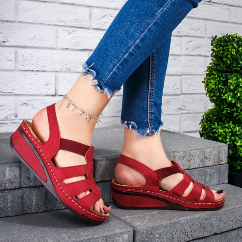 Sandale rosii Ellaria de Vara cu Platforma Foarte Comoda
