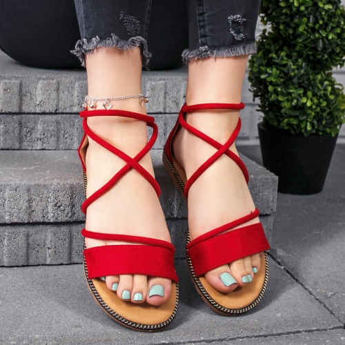 Sandale rosii Monisia cu Talpa Joasa de Dama Online