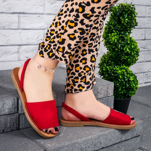Sandale rosii Plisia cu Talpa Joasa de Dama Online