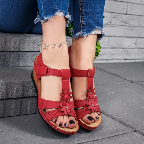 Sandale rosii Shayla de Vara cu Platforma Foarte Comoda